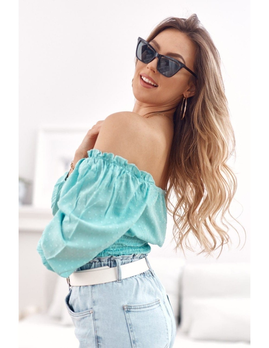 Kurze Bluse mit Rüschen unten, Mint MP29390 – Online-Shop – Boutique